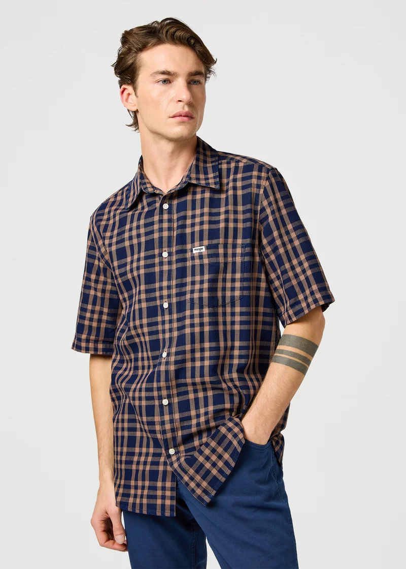 Wrangler Short Sleeve 1 Pocket Shirt Raw Umber Indigo