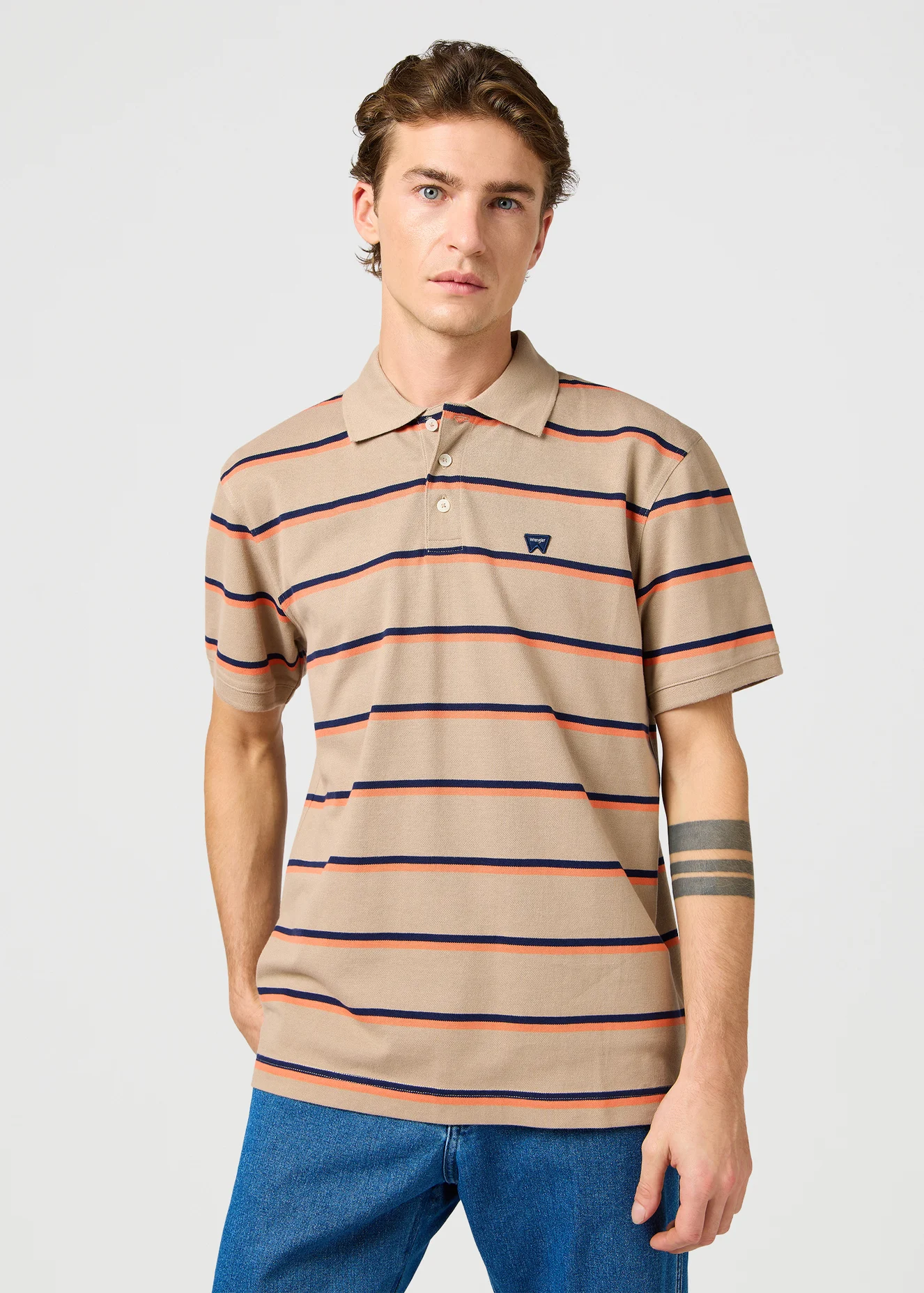 Wrangler Stripe Polo Tee Khaki - 112362831