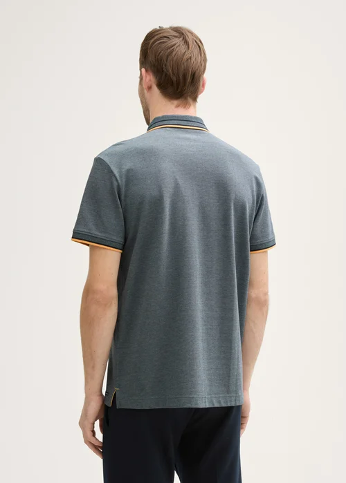 Tom Tailor Piqu Polo Shirt With Stretch Navy Grey Mint Twotone