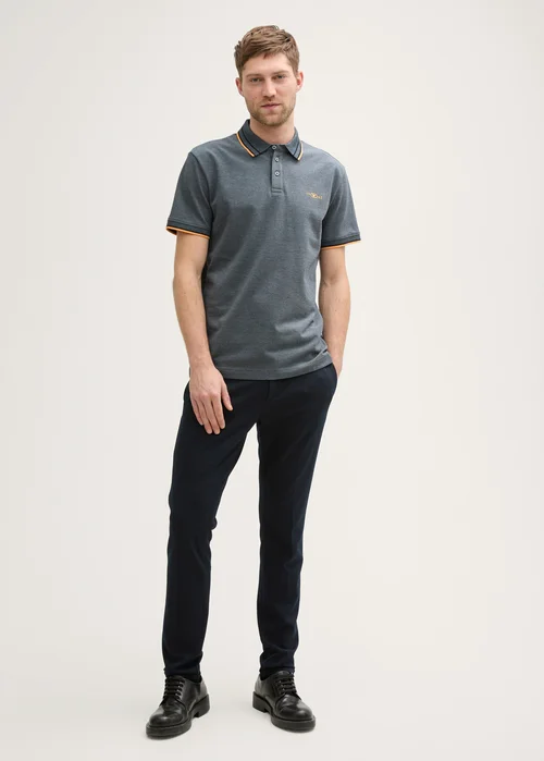Tom Tailor Piqu Polo Shirt With Stretch Navy Grey Mint Twotone
