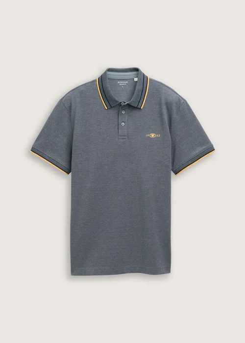 Tom Tailor Piqu Polo Shirt With Stretch Navy Grey Mint Twotone