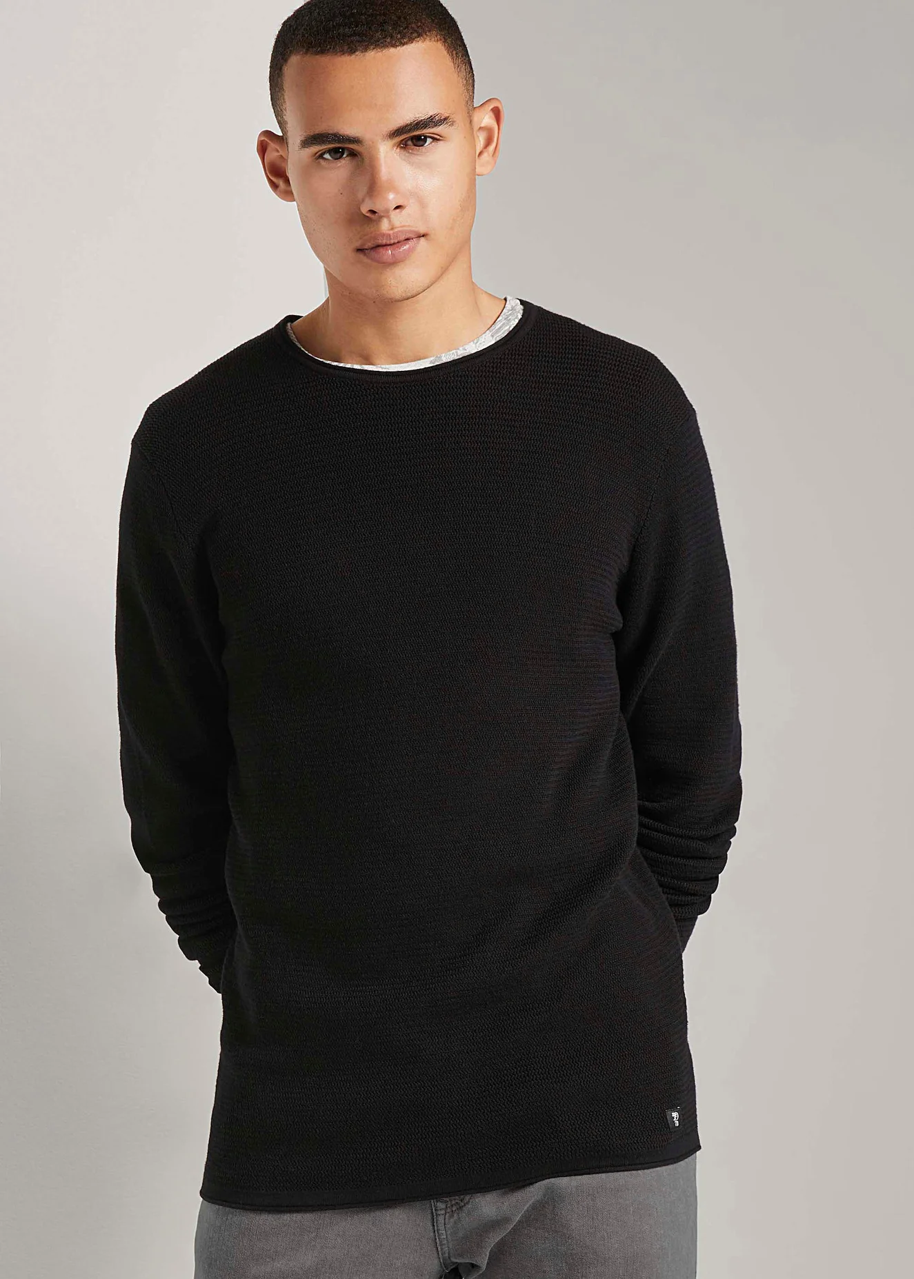 Tom Tailor Zigzag Structured Crewneck Black