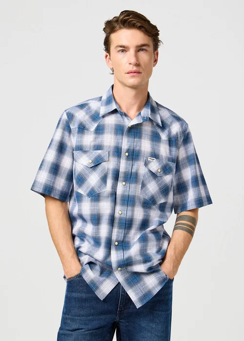 Wrangler Short Sleeve Western Shirt Blue Shadow - 112362381