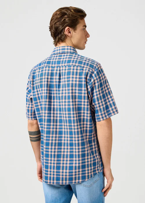 Wrangler Short Sleeve Western Shirt Blue Shadow Check - 112362733