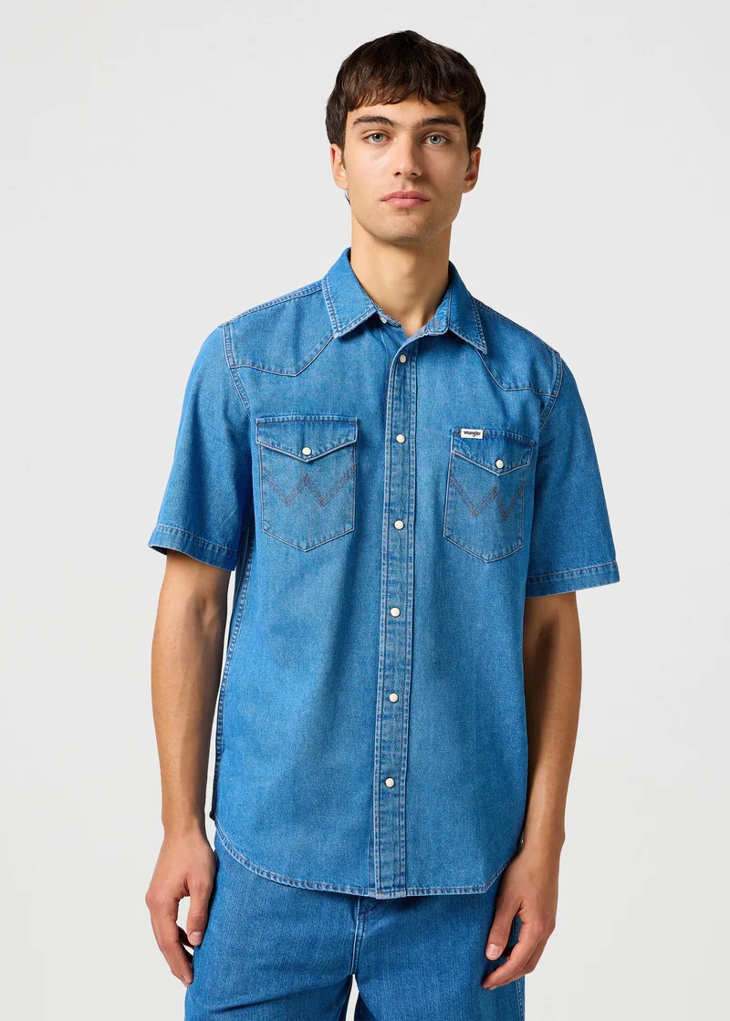 Wrangler Short Sleeve Western Shirt Mid Wash - 112362743