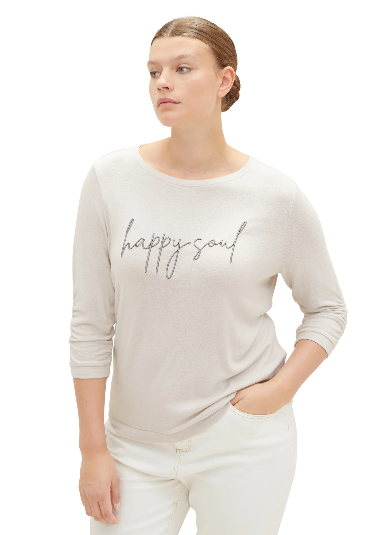 Tom Tailor Plus 34 Sleeved Shirt Clouds Grey Melange