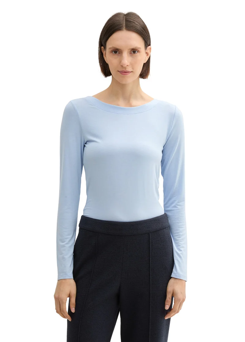 Tom Tailor Long Sleeved Shirt With Boat Neckline Kentucky Blue