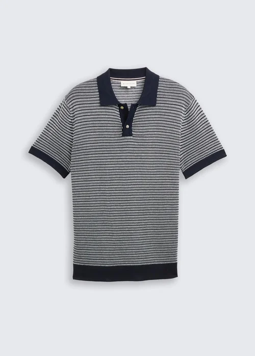 Tom Tailor Knitted Cotton Polo Shirt Navy White Fancy Stripe