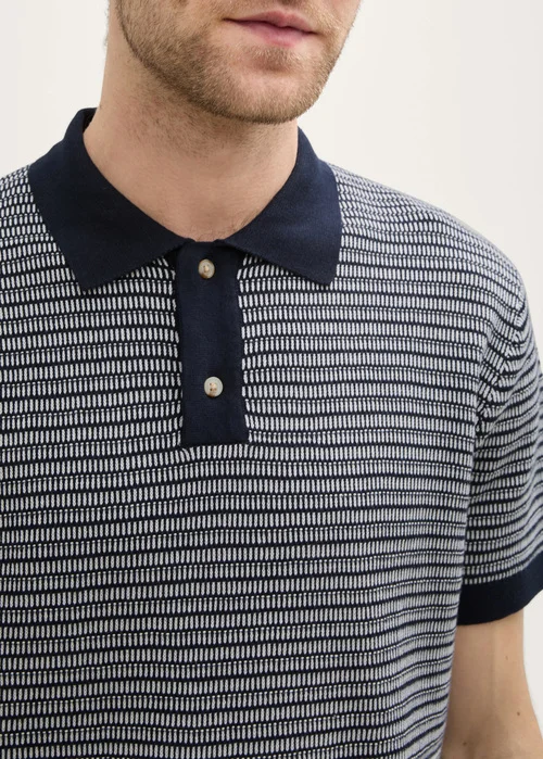 Tom Tailor Knitted Cotton Polo Shirt Navy White Fancy Stripe