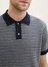 Tom Tailor Knitted Cotton Polo Shirt Navy White Fancy Stripe