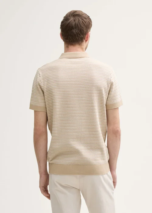 Tom Tailor Knitted Cotton Polo Shirt Cashew Beige White Fancystripe