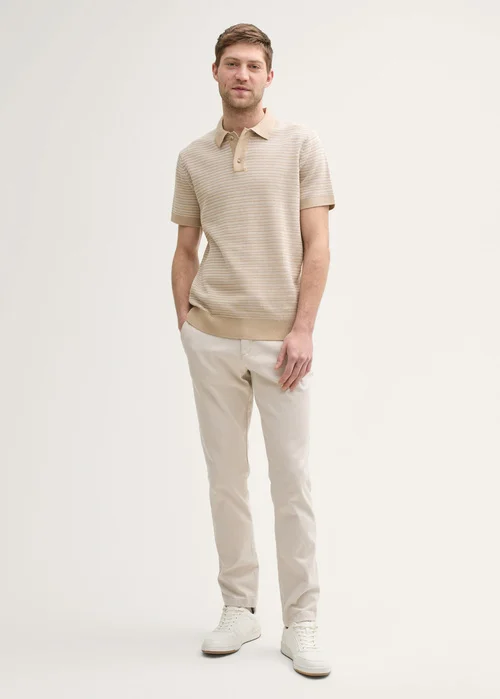 Tom Tailor Knitted Cotton Polo Shirt Cashew Beige White Fancystripe