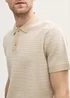 Tom Tailor Knitted Cotton Polo Shirt Cashew Beige White Fancystripe
