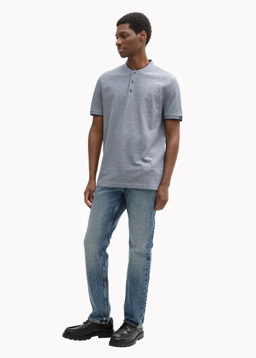 Tom Tailor Piqu Polo Shirt With Stand Up Collar Dark Blue Two Tone