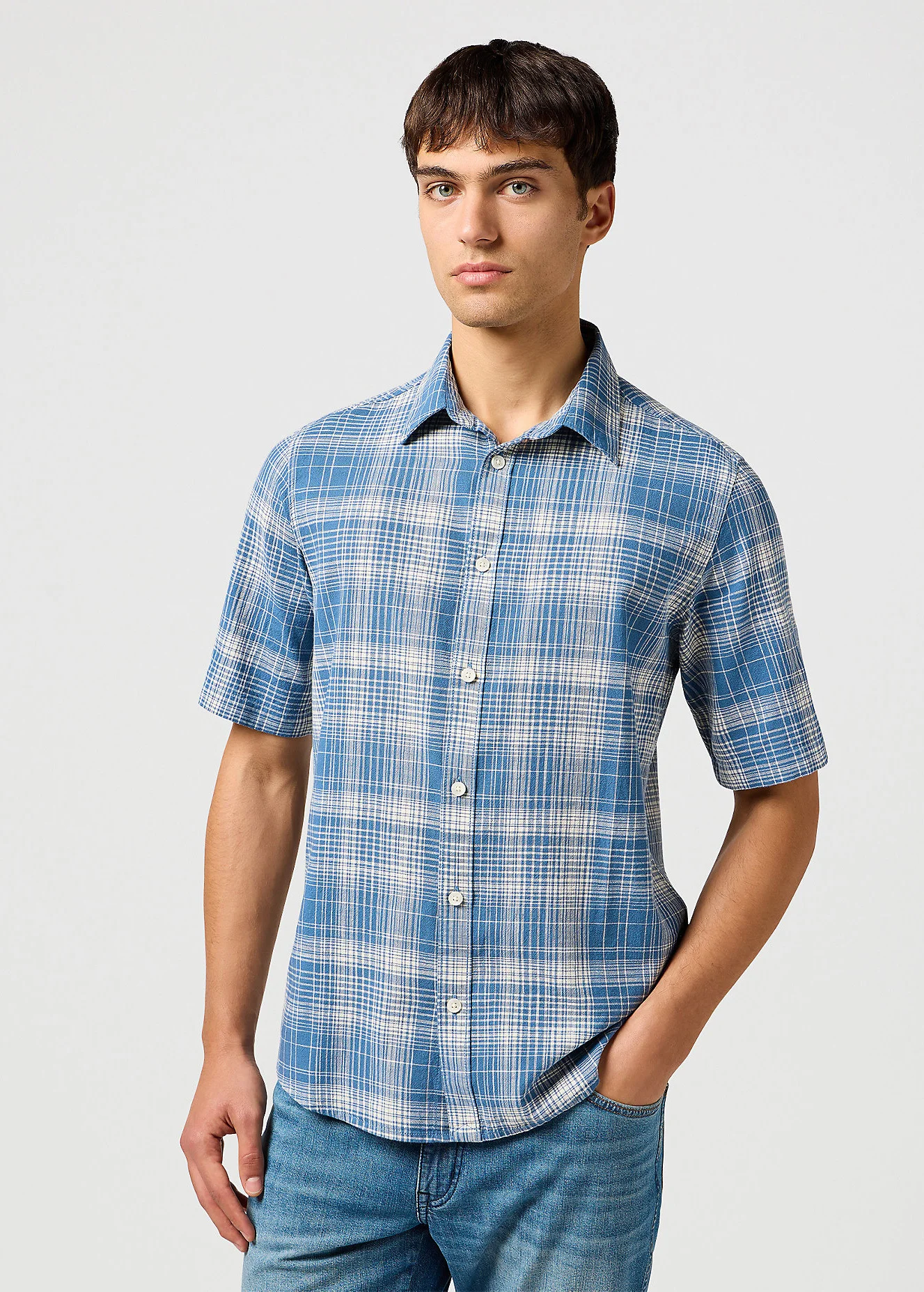 Wrangler Short Sleeve Shirt Blue Check