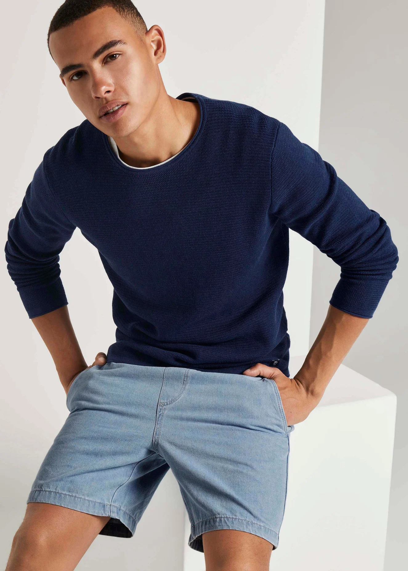 Tom Tailor Textured Sweater Sky Captain Blue Non Solid