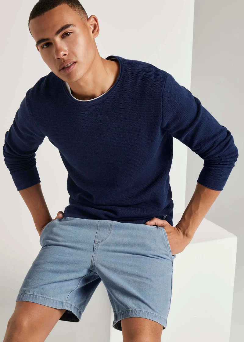 Tom Tailor Textured Sweater Sky Captain Blue Non Solid