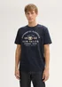 Tom Tailor T Shirt With Logo Print Sky Captain Blue Stripy Inject