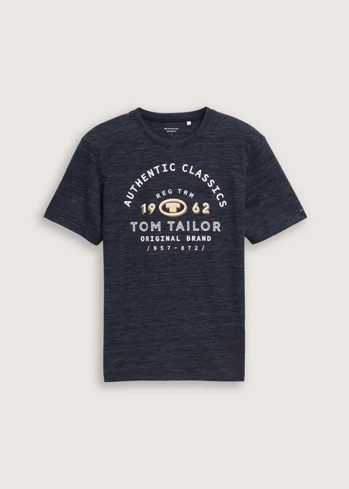 Tom Tailor T Shirt With Logo Print Sky Captain Blue Stripy Inject