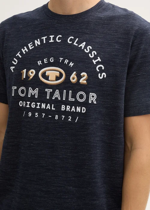 Tom Tailor T Shirt With Logo Print Sky Captain Blue Stripy Inject