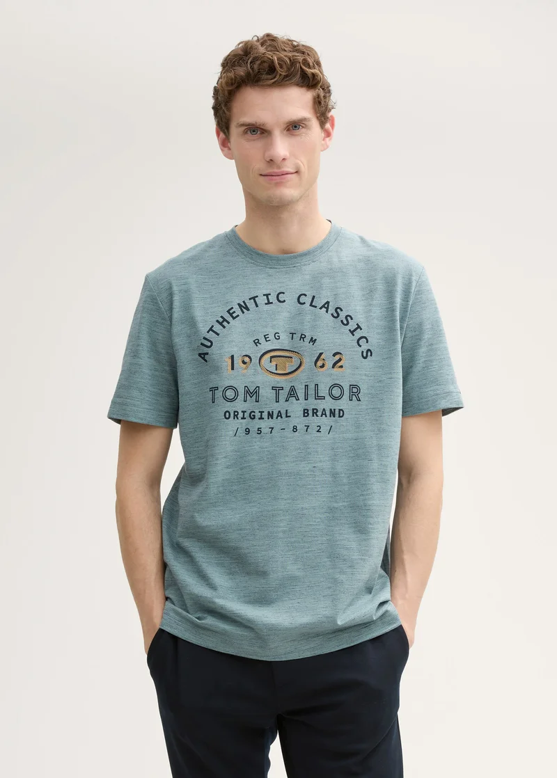 Tom Tailor T Shirt With Logo Print Grey Mint Navy Injected