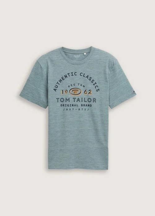 Tom Tailor T Shirt With Logo Print Grey Mint Navy Injected