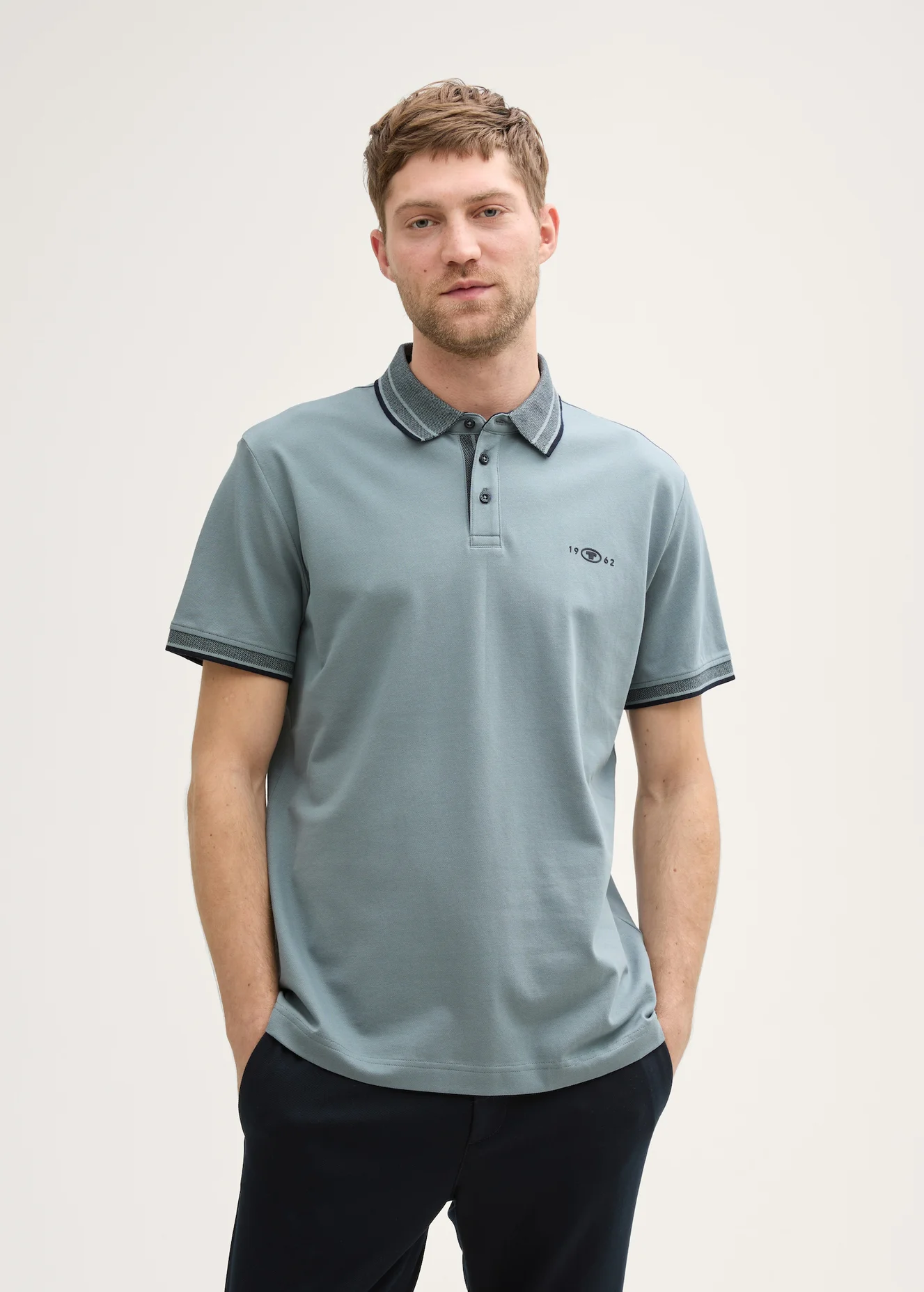 Tom Tailor Piqu Polo Shirt With Stretch Grey Mint