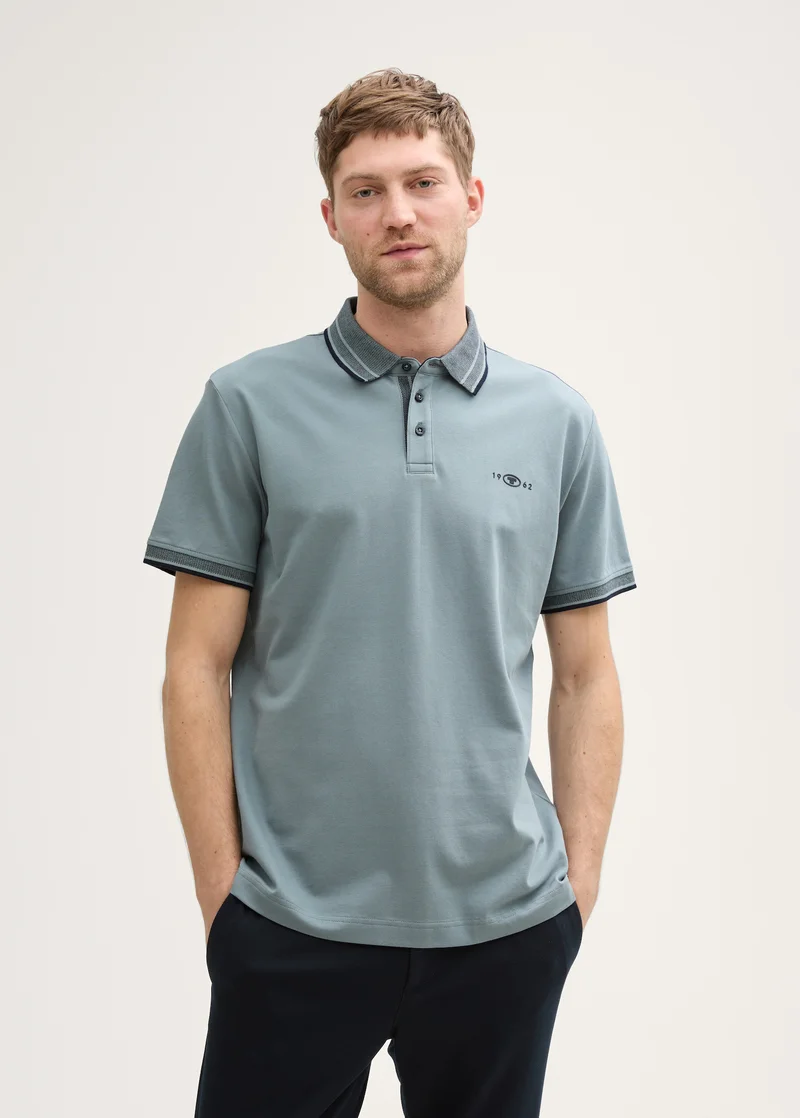 Tom Tailor Piqu Polo Shirt With Stretch Grey Mint