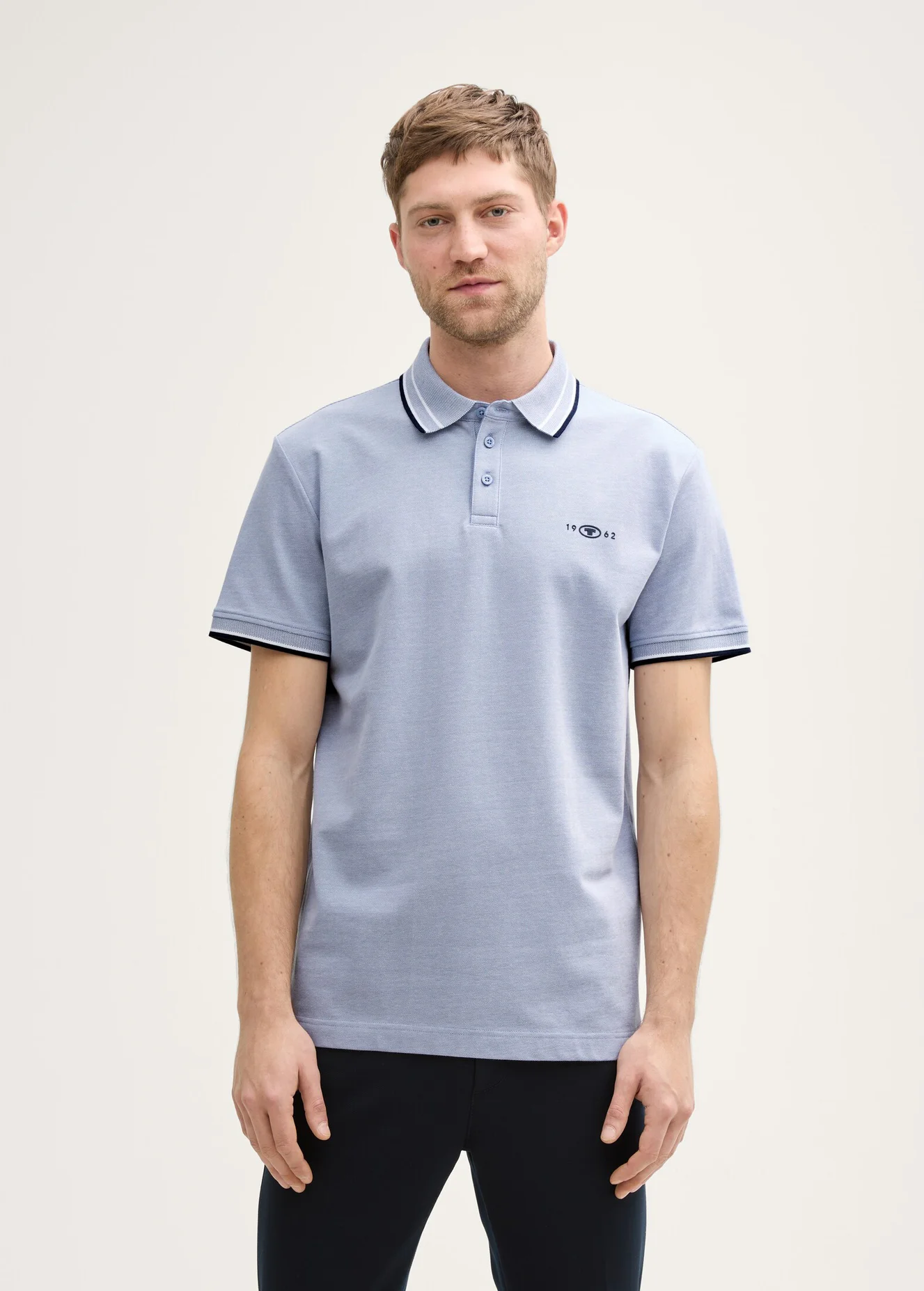 Tom Tailor Piqu Polo Shirt With Stretch Dove Blue White Two Tone Pique
