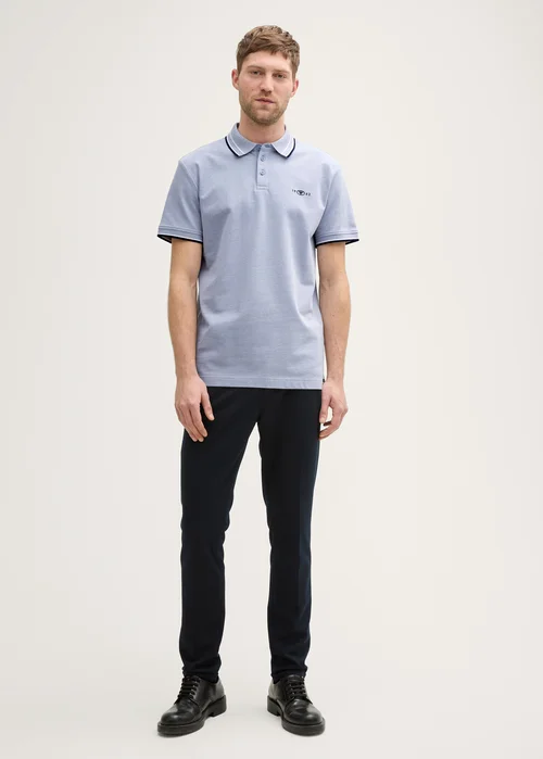 Tom Tailor Piqu Polo Shirt With Stretch Dove Blue White Two Tone Pique