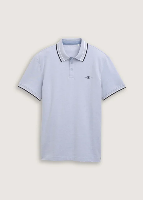 Tom Tailor Piqu Polo Shirt With Stretch Dove Blue White Two Tone Pique