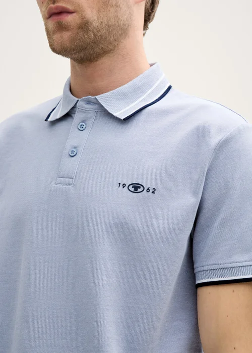 Tom Tailor Piqu Polo Shirt With Stretch Dove Blue White Two Tone Pique