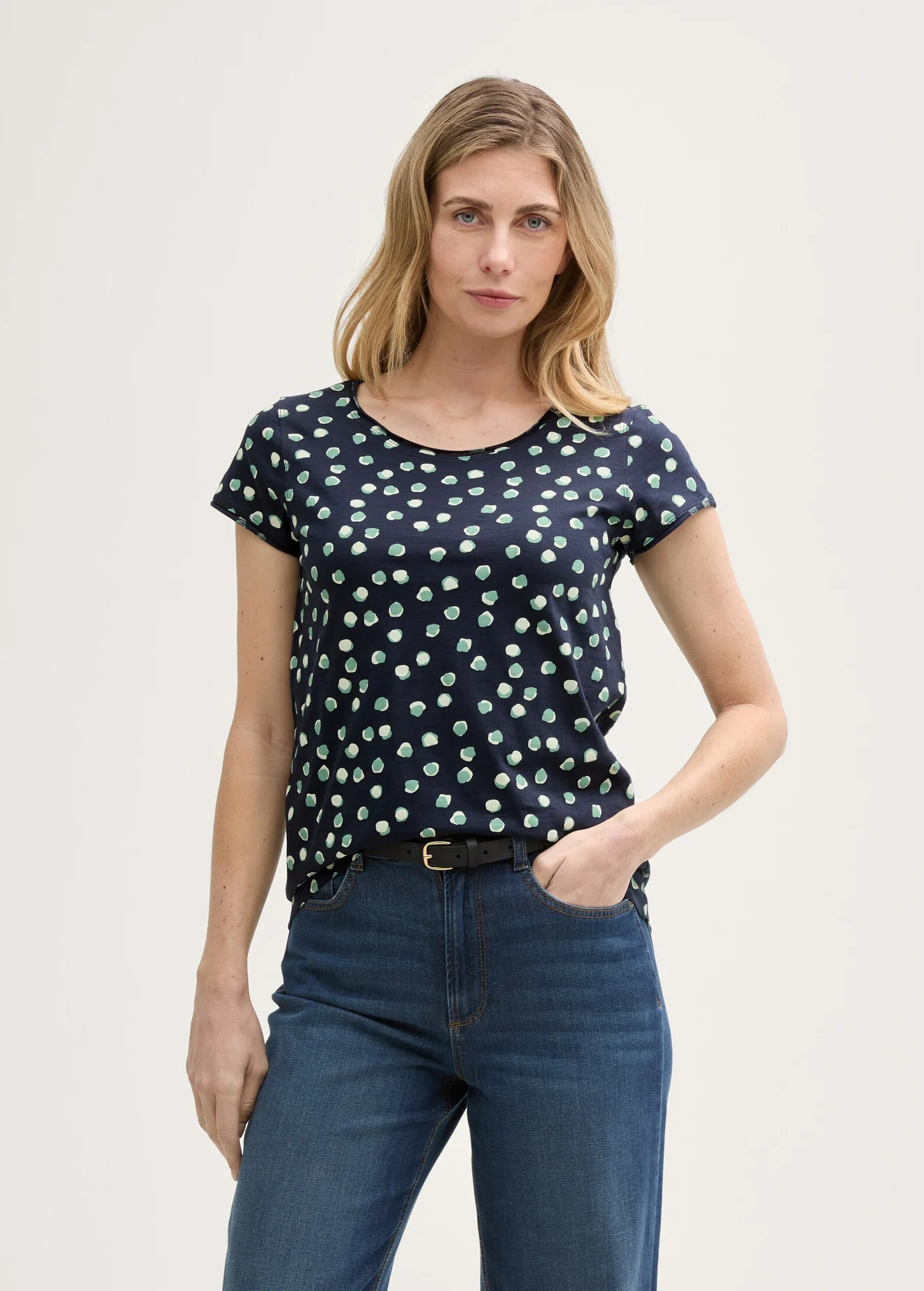 Tom Tailor T Shirt With Round Neckline Navy Green Dots