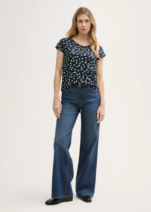 Tom Tailor T Shirt With Round Neckline Navy Green Dots