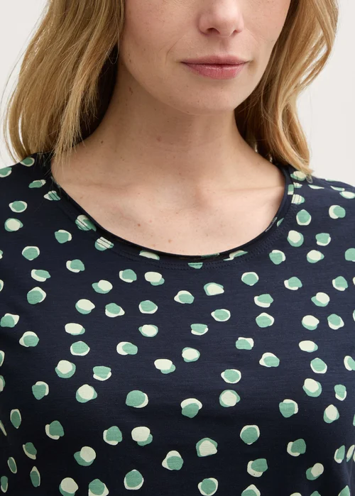 Tom Tailor T Shirt With Round Neckline Navy Green Dots
