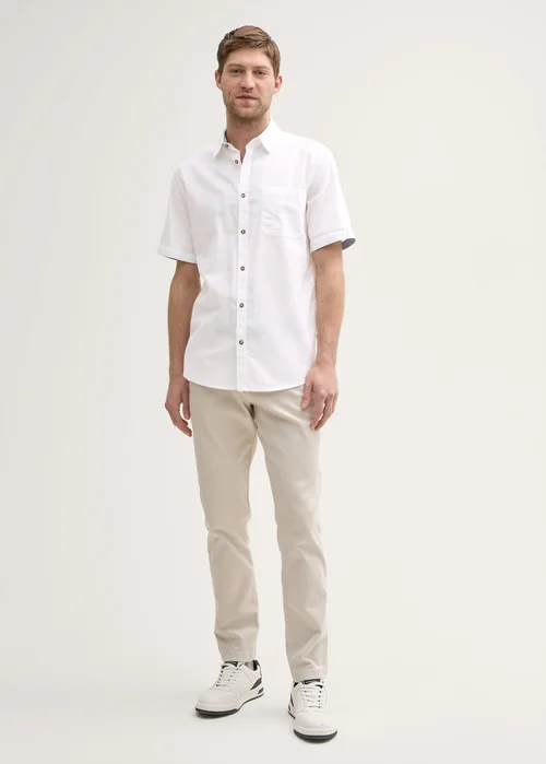 Tom Tailor Regular Fit Short Sleeve Shirt With Linen Content White