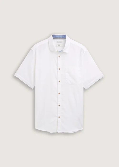 Tom Tailor Regular Fit Short Sleeve Shirt With Linen Content White