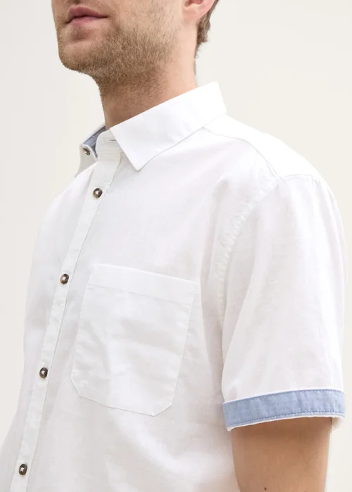 Tom Tailor Regular Fit Short Sleeve Shirt With Linen Content White