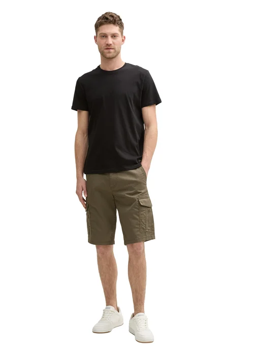 Tom Tailor Cargo Shorts With Pockets Olive Triangle Print