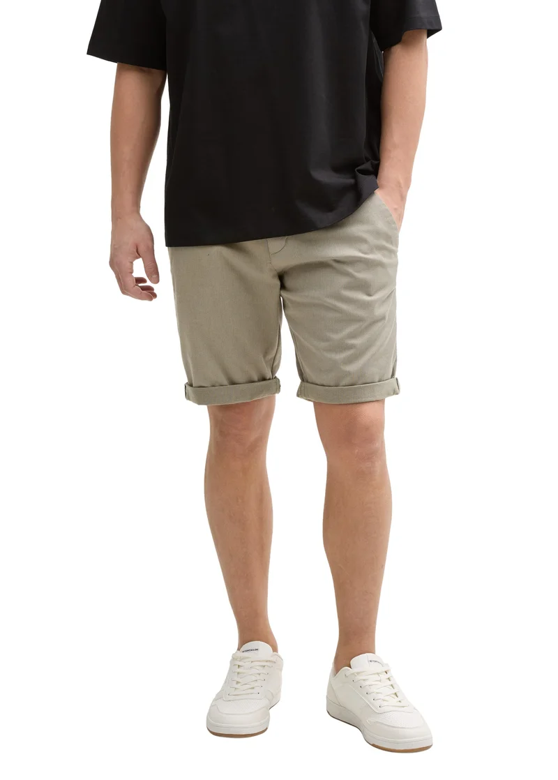 Tom Tailor Regular Fit Chino Shorts With Belt Olive Mini Houndstooth