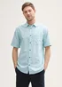 Tom Tailor Regular Fit Short Sleeve Shirt With Linen Content Pastel Turquoise Chambray