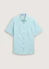 Tom Tailor Regular Fit Short Sleeve Shirt With Linen Content Pastel Turquoise Chambray