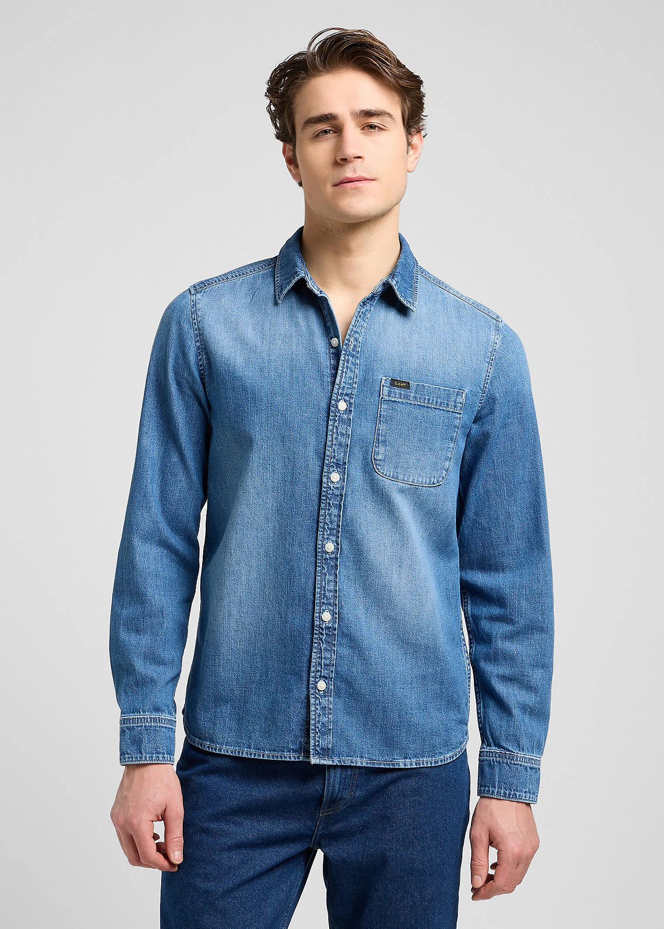 Lee Leesure Shirt Mid Blue Denim