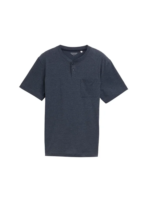 Tom Tailor Henley T Shirt With Breast Pocket Sky Captain Blue White Melange