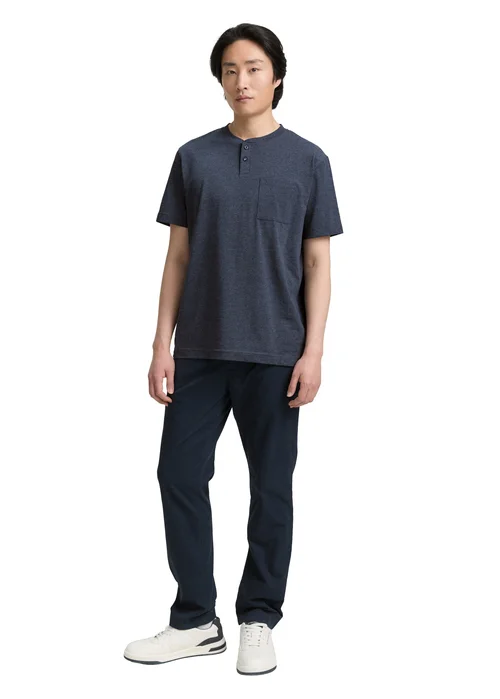 Tom Tailor Henley T Shirt With Breast Pocket Sky Captain Blue White Melange