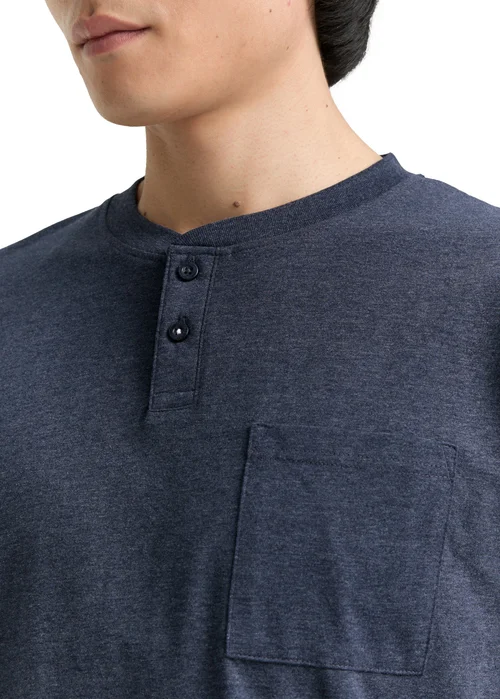 Tom Tailor Henley T Shirt With Breast Pocket Sky Captain Blue White Melange