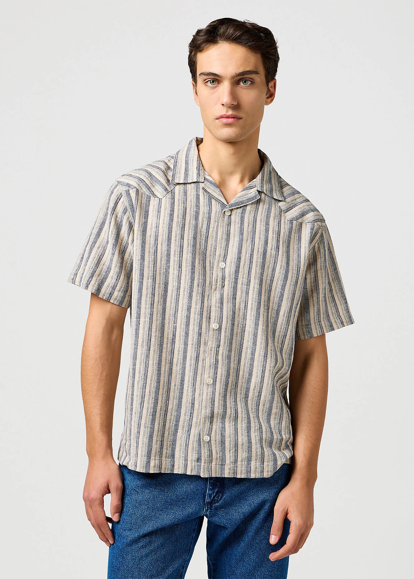 Wrangler Short Sleeve Resort Shirt Indigo Stripe