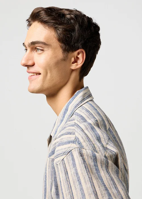 Wrangler Short Sleeve Resort Shirt Indigo Stripe