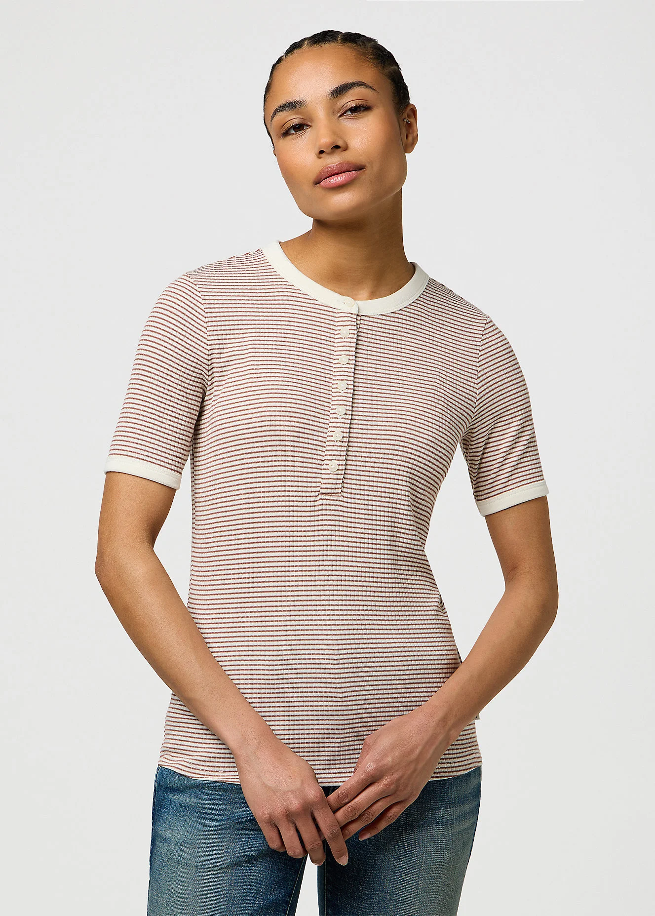Wrangler Femme Knit Henley Cognac Stripe