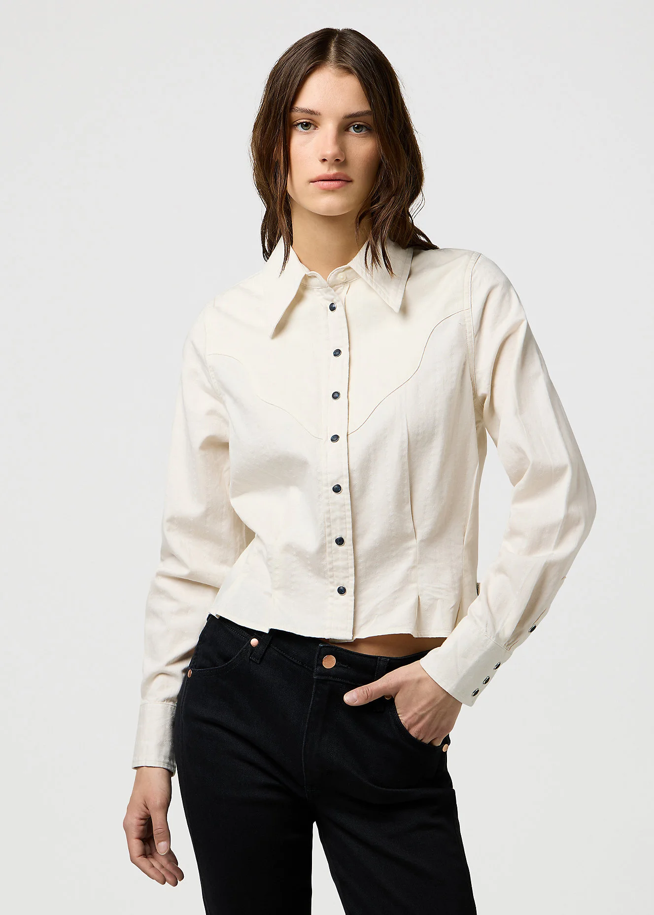 Wrangler Femme Peplum Shirt Pinstar White